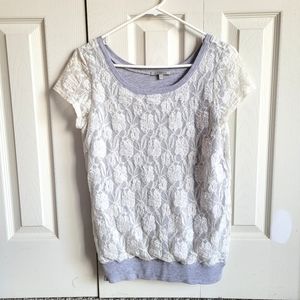 Anthropologie Bordeaux Lace Tshirt Blouse S